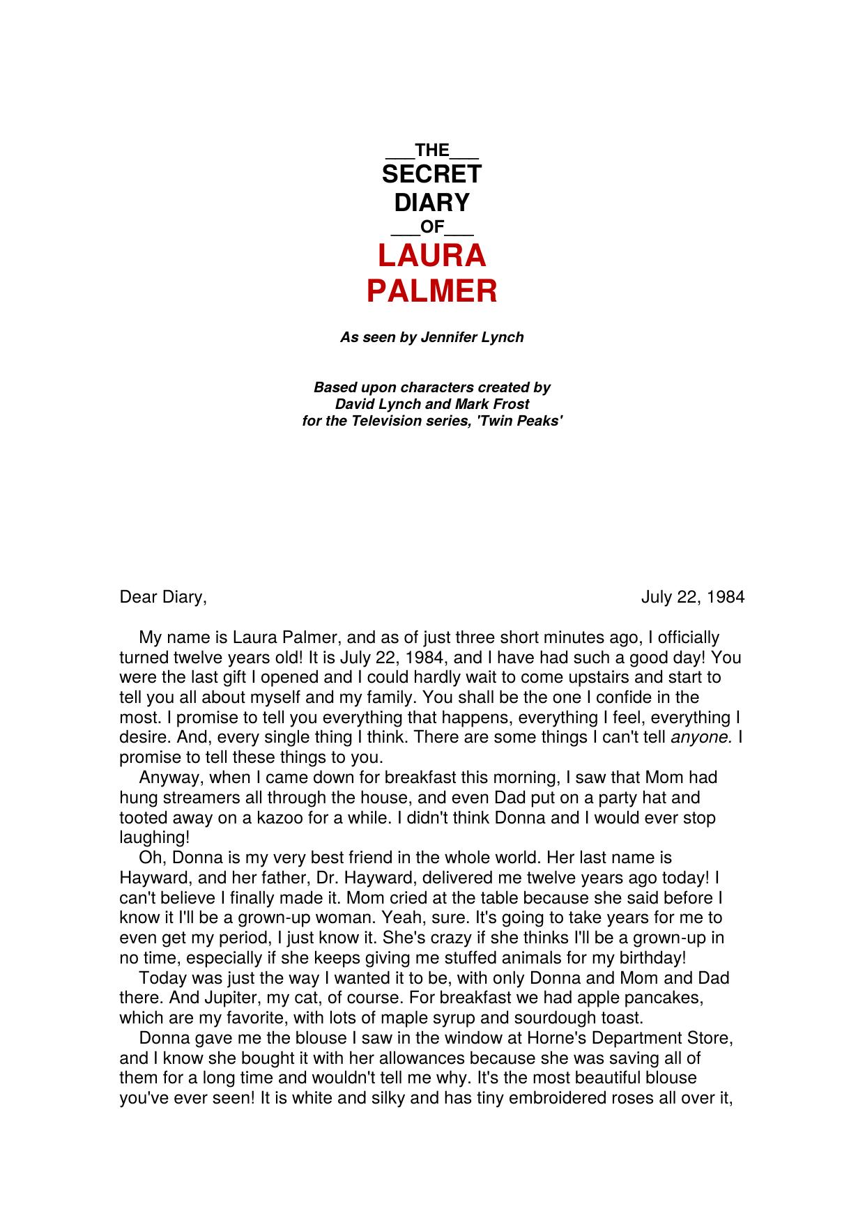 The Secret Diary of Laura Palmer -- Frost, Mark; Lynch, Jennifer -- 0 -- f835b571c9e70731293c79d7f463ee39 -- Anna’s Archive